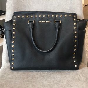 Michael Kors Selma Handbag - Black with Gold studs